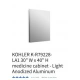 (1) Kohler Maxstow 30" W x 40" H medicine cabinet