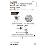 1- RIDGID 15 Amp 10 in. Portable Corded Jobsite