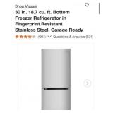 (1) Vissani 30 in. 18.7 cu. ft. Bottom Freezer