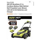 1- RYOBI 40V HP Brushless 21 in. Cordless Battery