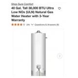 1-  Sure Comfort 40 Gal. Tall 38,000 BTU Ultra