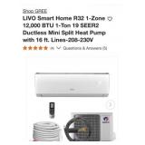 1-  GREE LIVO Smart Home R32 1-Zone 12,000 BTU