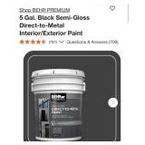 3 pcs BEHR PREMIUM 5 Gal. Black Semi-Gloss