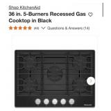 1- KitchenAid 36 in. 5-Burners Recessed Gas