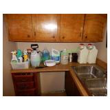 Assorted cleaning supplies, sprayer & other items