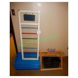 Keds rack, shoe display items & 4 plastic tubs