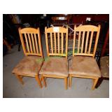 (3) Wood chairs in group - grey cushion