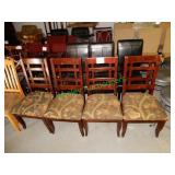 (4) Wood chairs in group - Peacock on cushion