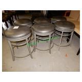 (6) Metal round top stools in group - grey cushion