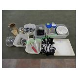 Large assortment of cooking utensils & tubs