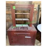 Red Wooden Hutch w/ Shelving and Cabinet Red Wooden Hutch w/ Shelving and Cabinet