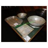 (2) Strainers & Aluminum Baking Trays in Group