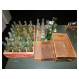 Antique Soda Bottles & Wood Crates in Group