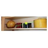 Globe, glass book stop & decorative boxes