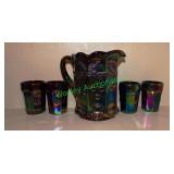 Carnival glass - small pitcher & glasses
