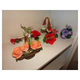 Glass flower figurines & bell in group