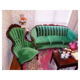 Vintage green sofa & two matching chairs