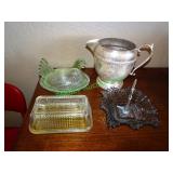 Butter trey, rooster dish, pitcher & candy dish
