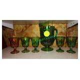 Carnival glass pitcher & 5 glasses