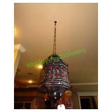 Hanging light fixture - dark metal & jewels