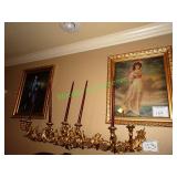 2 framed prints above bed - boy & girl