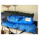 Blue tarp & 3 camping chairs