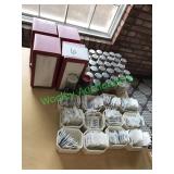 4 red napkin dispensers, assorted salt and pepper