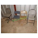 Three Metal Folding Chairs & Office Chair
