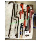 Assorted Pipe Wrenches & Crow Bars In Group