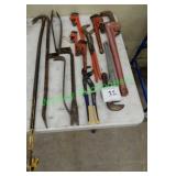 Assorted Pipe Wrenches & Crow Bars In Group
