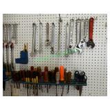 Assorted Wrenches & Drivers in Group on Peg Board