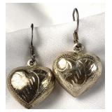 Sterling Etched Bubble Heart Pieced Earrings