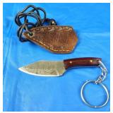 Damascus Keychain Knife w/Sheath, New