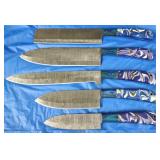 Damascus Chef Knife Set of 5, New [x5]