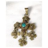 Taxco Mexican Turquoise Cross Pendant