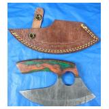 Damascus Ulu Knife w/Sheath, New