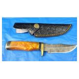 Damascus Knife w/Sheath, New