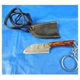 Damascus Keychain Knife w/Sheath, New