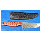 Damascus Tanto Knife w/Sheath, New