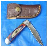 Damascus Folding Knife w/Belt Case, New
