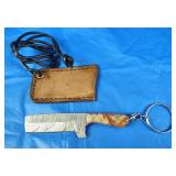 Damascus Keychain Knife w/Sheath, New
