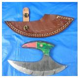 Damascus Ulu Knife w/Sheath, New