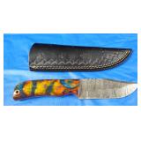 Damascus Knife w/Sheath, New