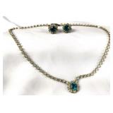 Aquamarine & Rhinestones Necklace and Earrings