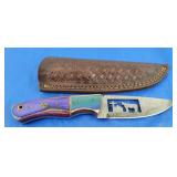 Damascus Knife w/Sheath, NEW.
