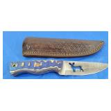 Damascus Knife w/Sheath, NEW.