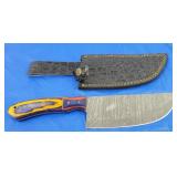 Damascus Butcher Knife w/Sheath, New