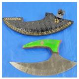 Damascus Ulu Knife w/Sheath, New