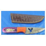 Damascus Knife w/Sheath, NEW.