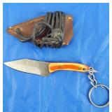 Damascus Keychain Knife w/Sheath, New